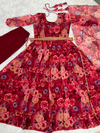 Superhit Red Color Digital Print Gown