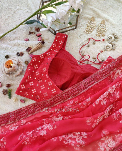 Classy Red Color Sequence Work Saree