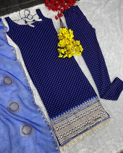 Gorgeous Navy Blue Color Embroidery Mirror Work Salwar Suit