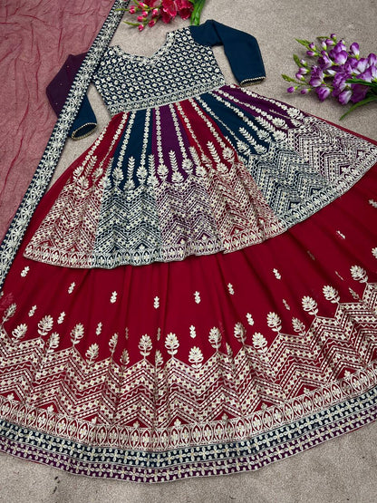 Outstanding Multi Color Diamond Hand Work Top With Lehenga