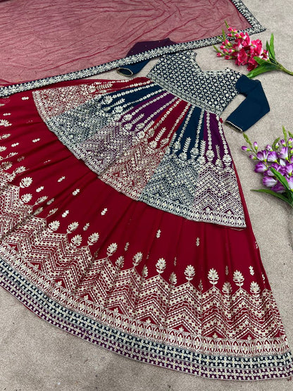 Outstanding Multi Color Diamond Hand Work Top With Lehenga