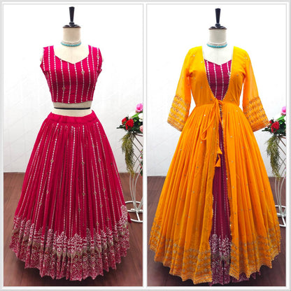 Attractive Pink With Orange Color Lehenga Choli With Shrug