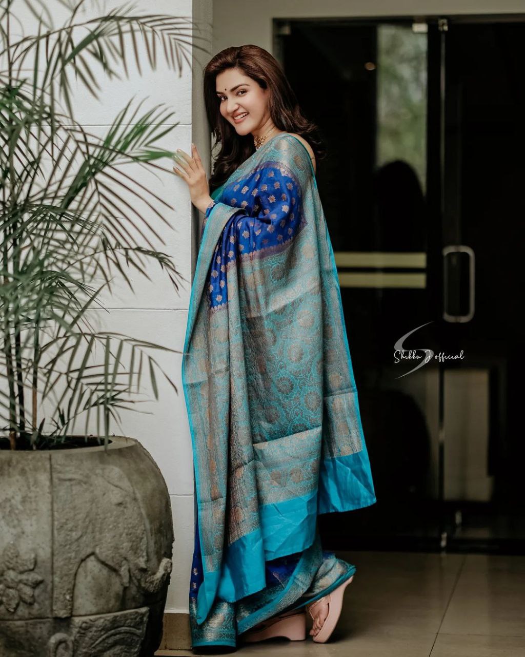 Occasion wear Blue Color Banarasi Soft Silk Coper Zari weaving saree