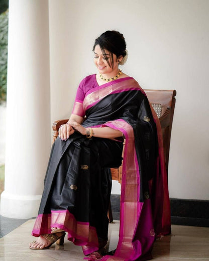 Daisy Black Color Soft Banarasi Silk Saree