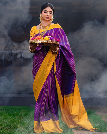 Marriage special Purple Color Coper Jari Silk Saree