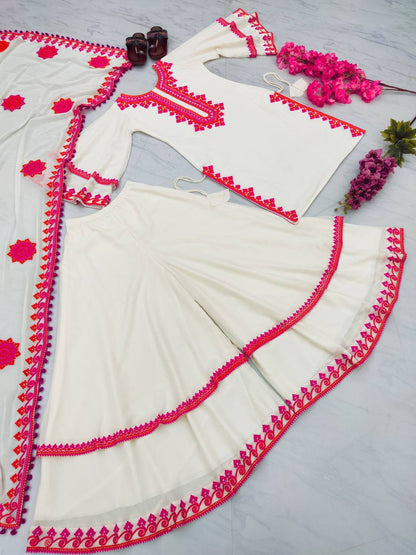 Fantastic Embroidery Work Off White Color Top With Sharara
