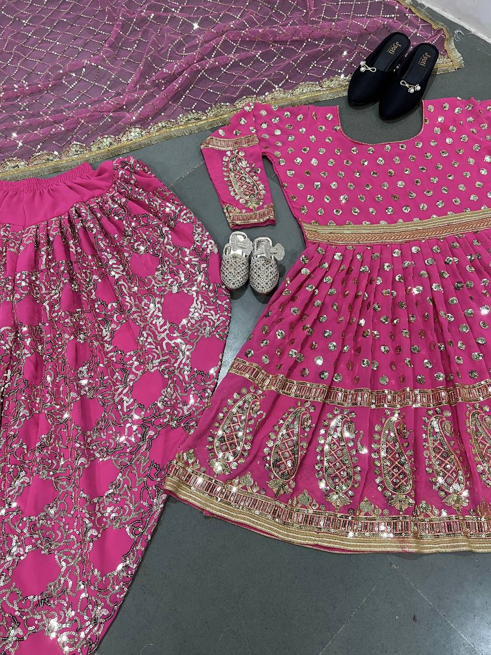 Wonderful Sequence Work Dark Pink Color Top With Dhoti