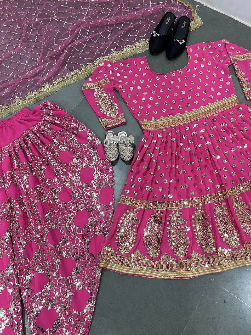 Wonderful Sequence Work Dark Pink Color Top With Dhoti