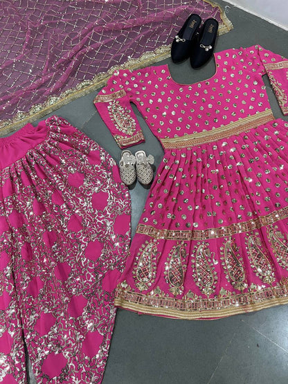 Wonderful Sequence Work Dark Pink Color Top With Dhoti