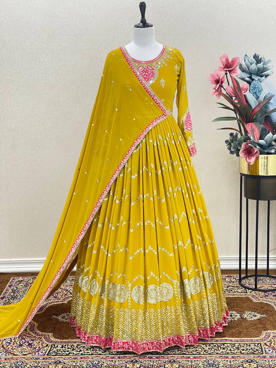 Yellow Color Sequence Work Fancy  Gown