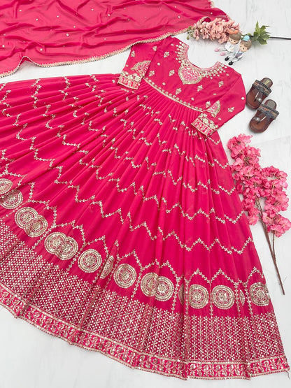 Gorgeous Pink Color Sequence Work Gown