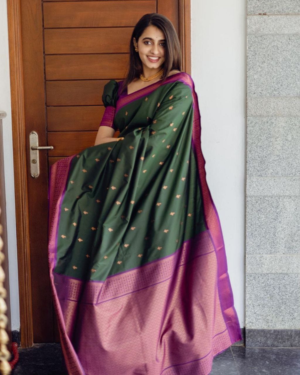 Outstanding Soft Silk Green Color Banarasi Saree