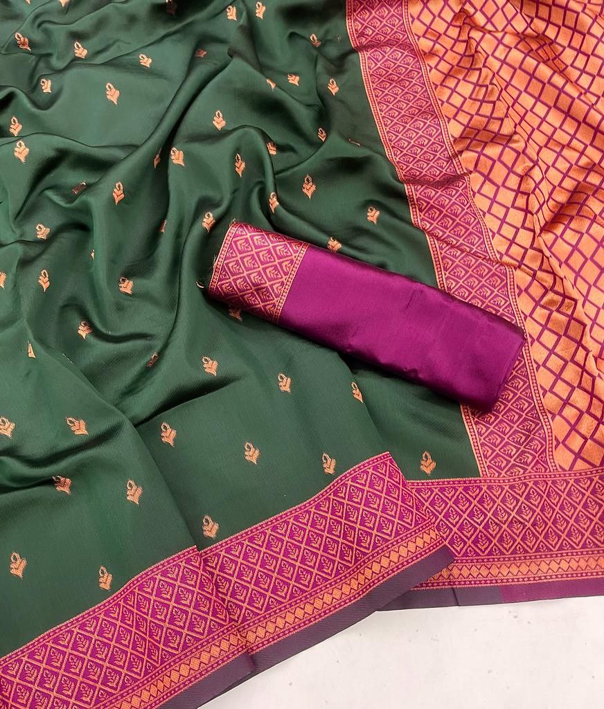 Outstanding Soft Silk Green Color Banarasi Saree