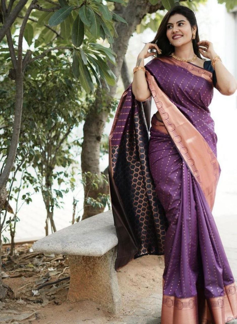 Purple Color Zari Weaving Work Narayan Pet Saree - Clothsvil