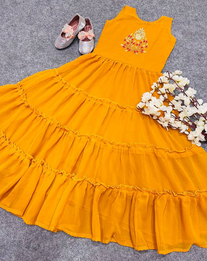 Stylish Kids Wear Yellow Color Gown With Jacket