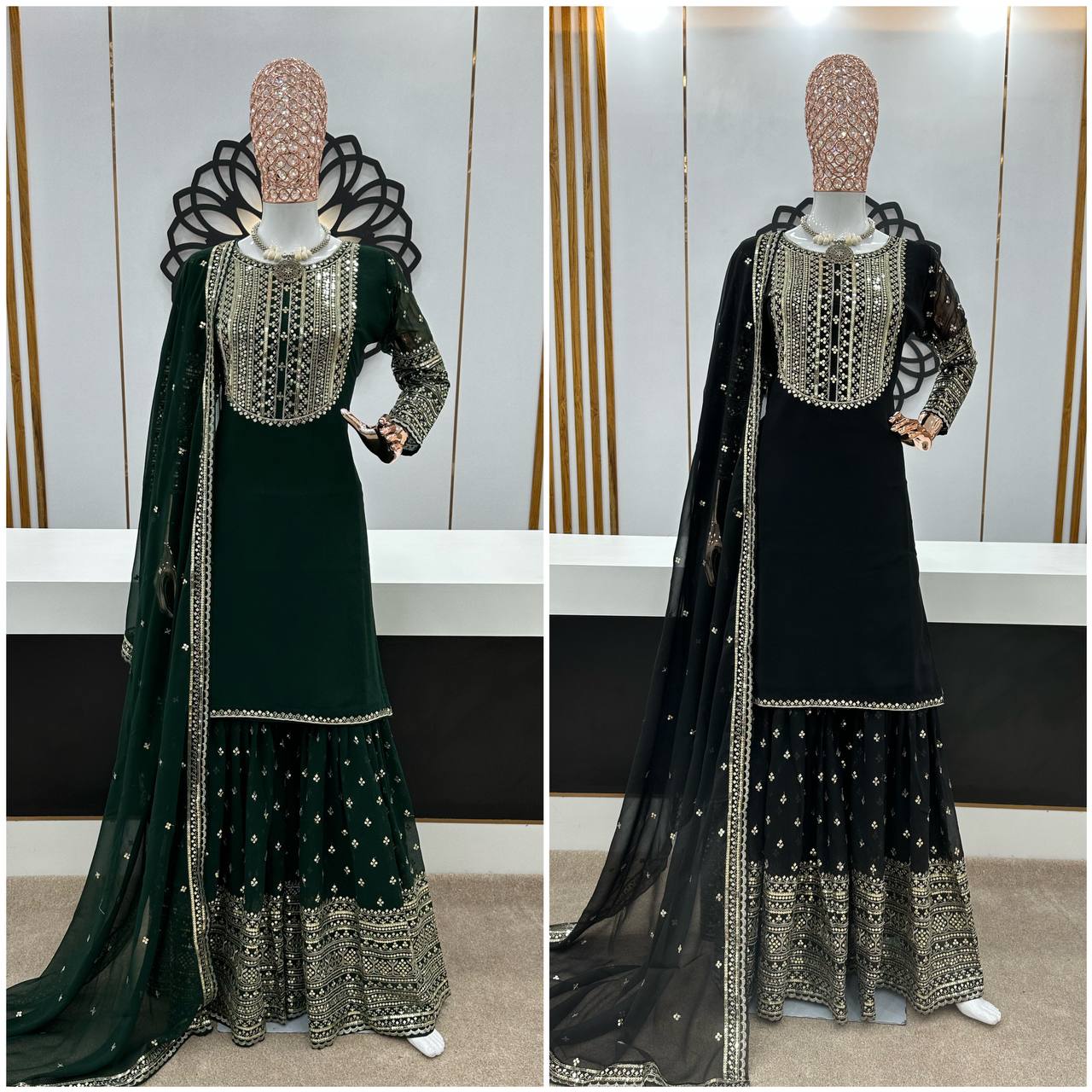 Black Color Glossy Sequence Work Sharara Suit