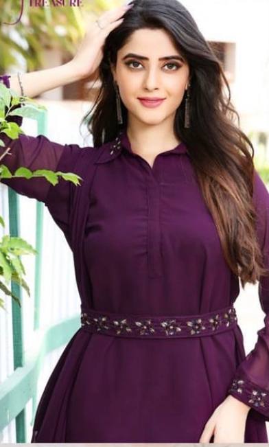 Wine Color Handwork Fancy Top With Pant