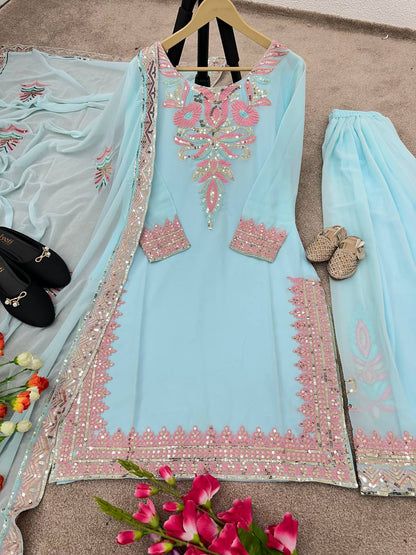 Beautiful Work Sky Blue Color Top With Sharara