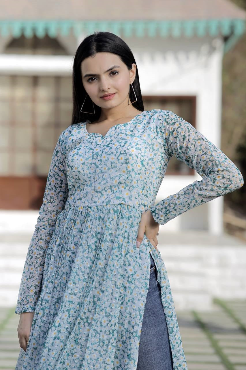 White Color Nayra cut Wonderful Kurti