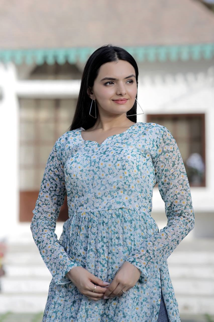 White Color Nayra cut Wonderful Kurti