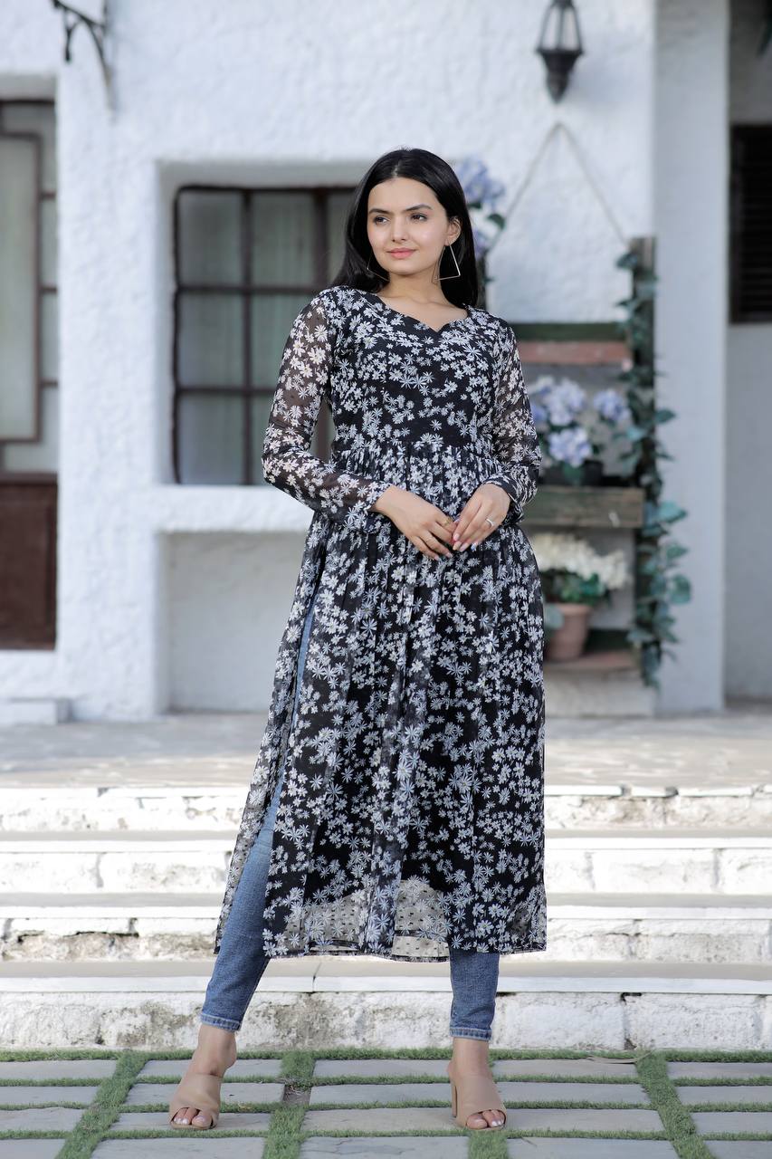 Black Color Nayra cut Wonderful Kurti