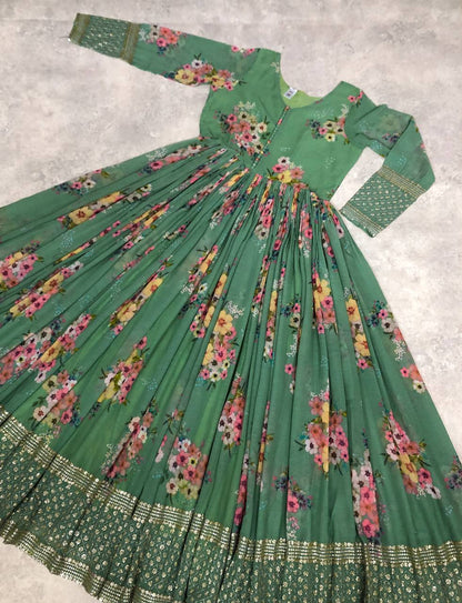 Digital Print Pista Green Color Function Wear Gown