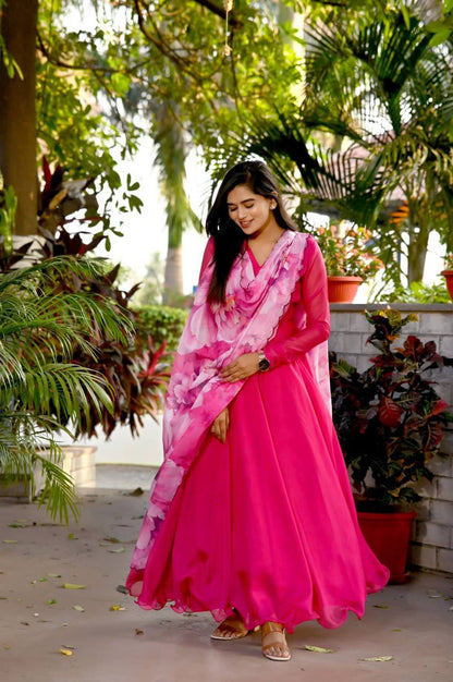 Captivating Pink Color Long Anarkali Gown