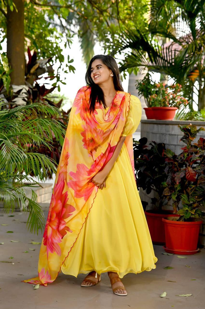 Attractive Yellow Color Long Anarkali Gown