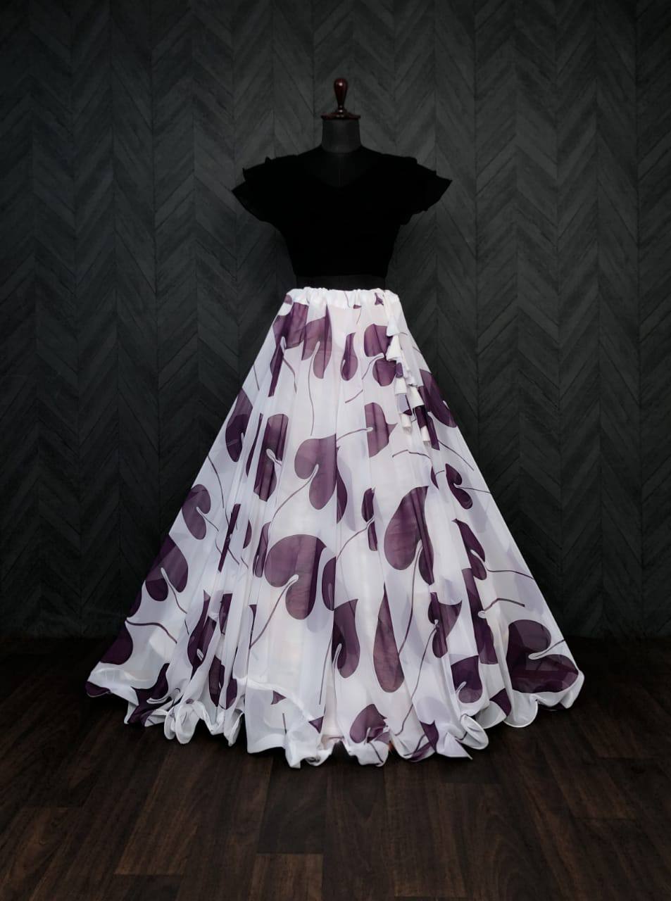 Beautiful Leaf Print Purple Color Lehenga With Blouse