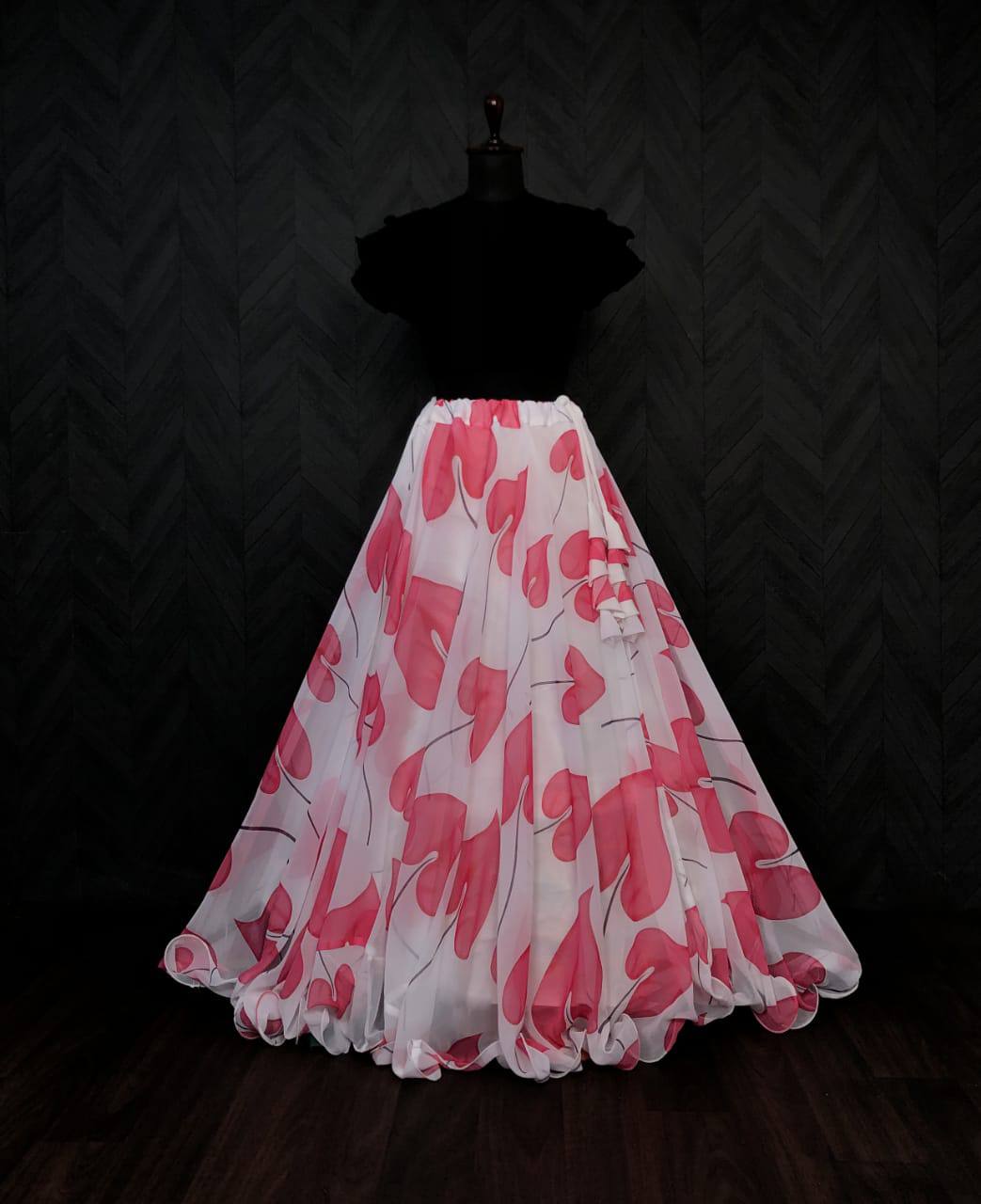 Beautiful Leaf Print Pink Color Lehenga With Blouse