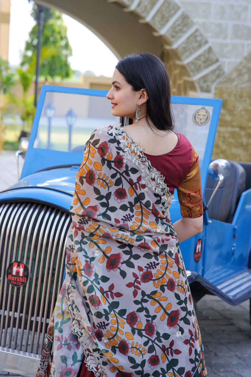 Maroon Embroidery Work Gown With Stylish Dupatta