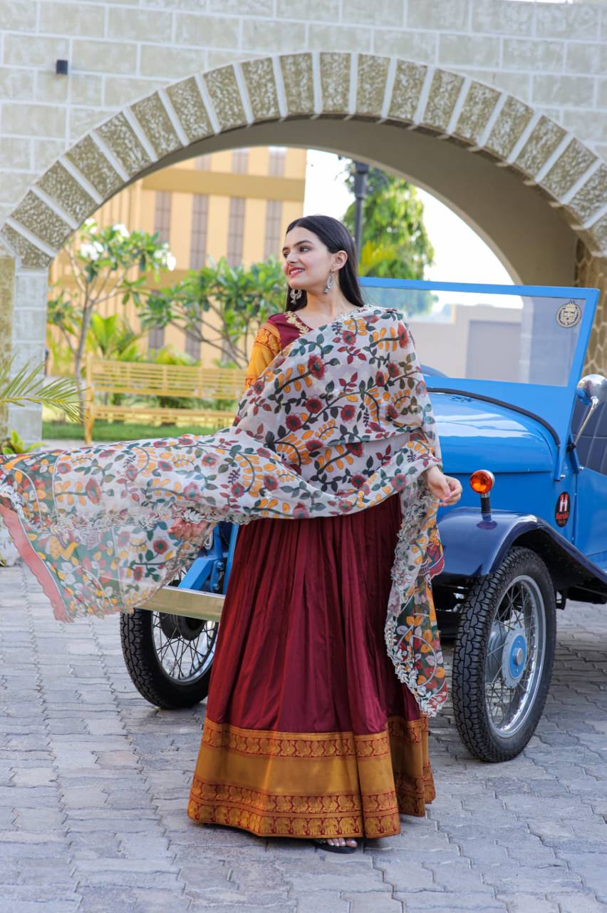 Maroon Embroidery Work Gown With Stylish Dupatta