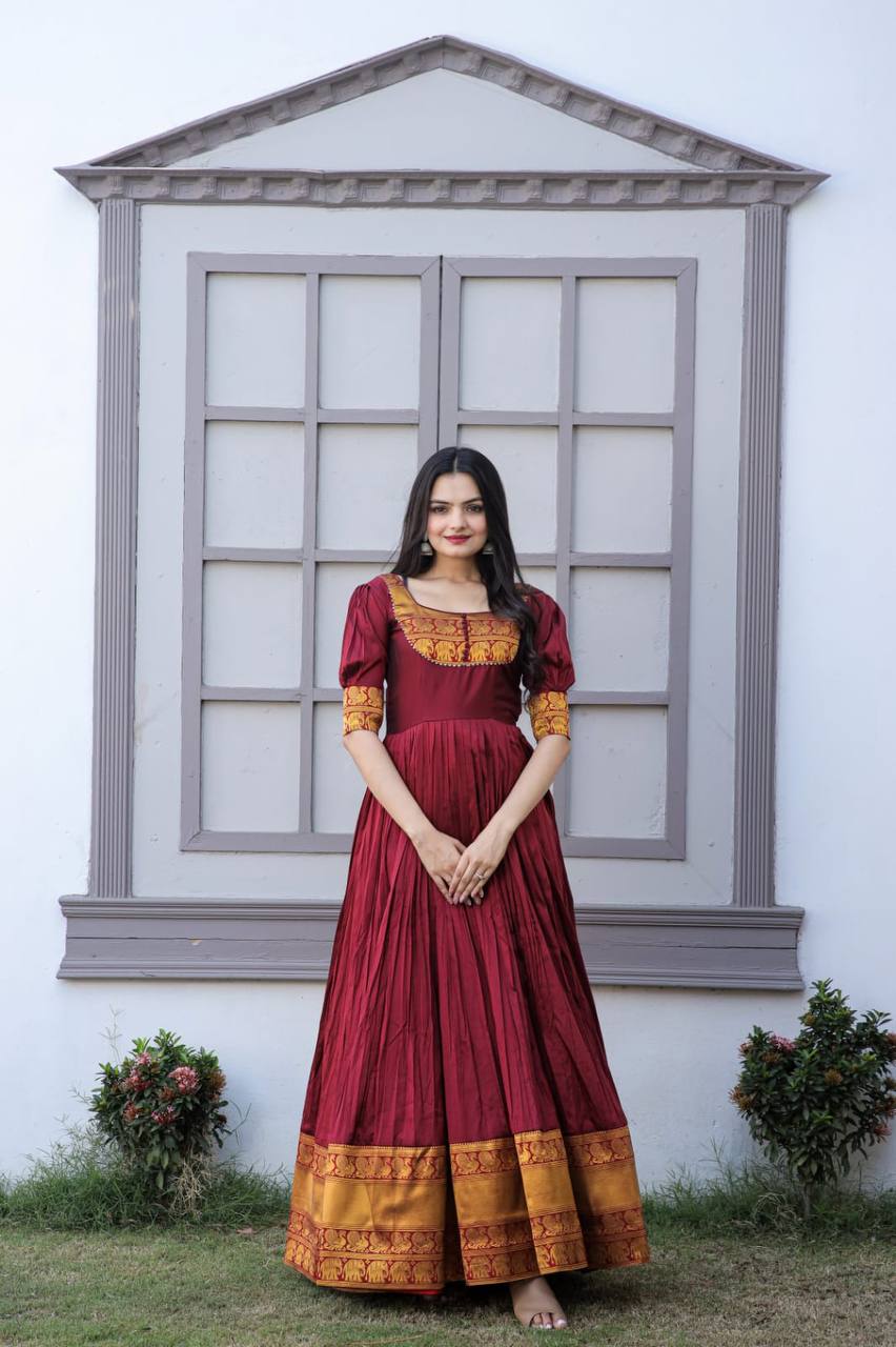 Beautiful Maroon Color Ruffle Flair Anarkali Gown – Amrutamfab