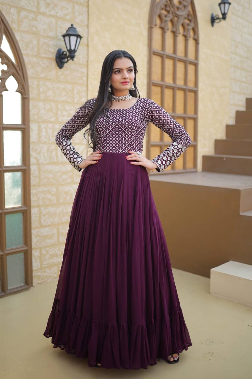 Party wear gown store in wine colour