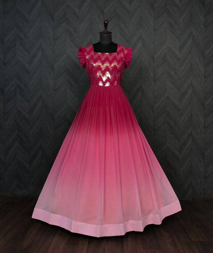 Digital Print Pink Color Sequence Work Gown