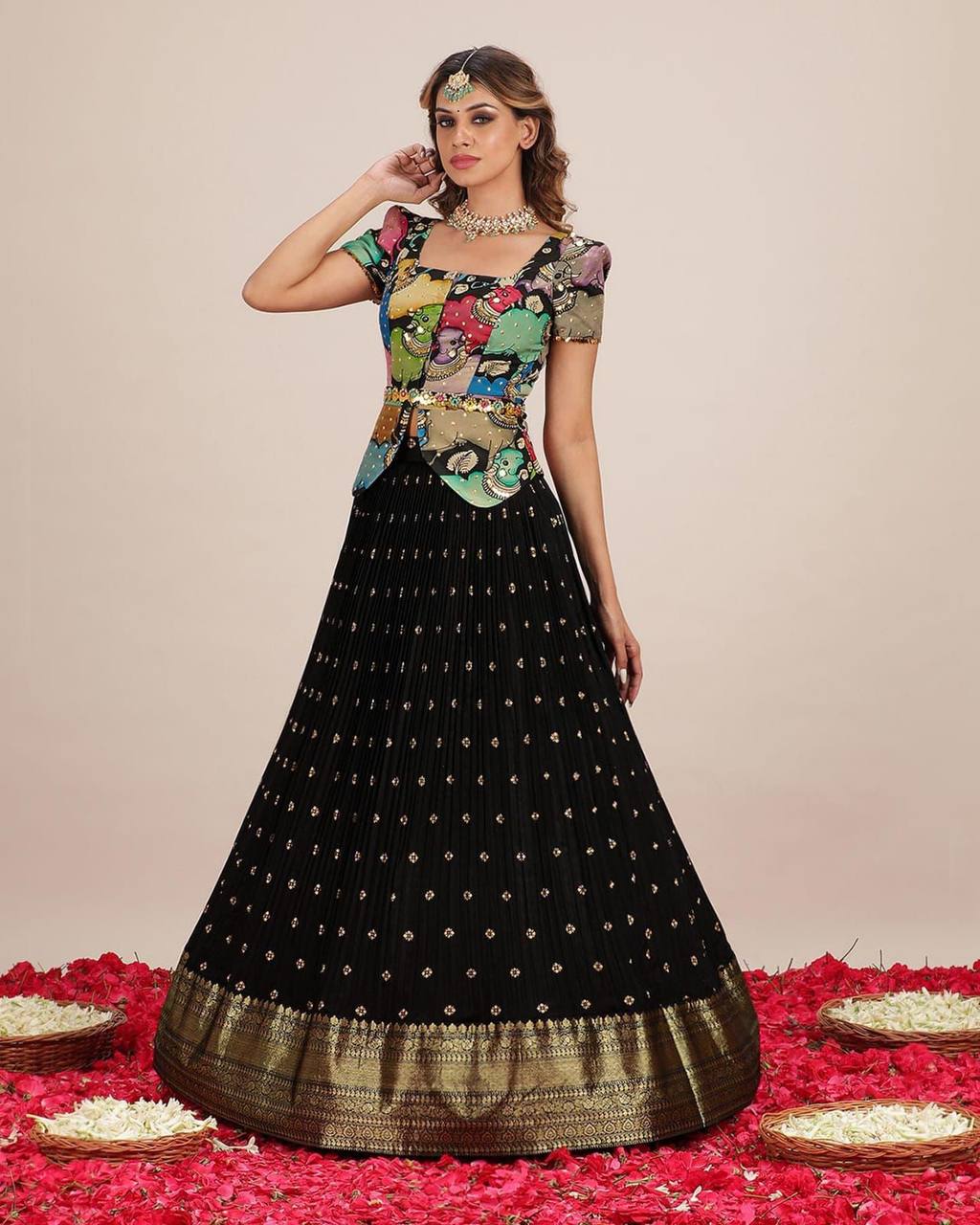 Sukhmani Gambhir Black Crop Top Lehenga Choli For 20 Year Girl | Lehenga  choli, Sequence lehenga, Crop top lehenga