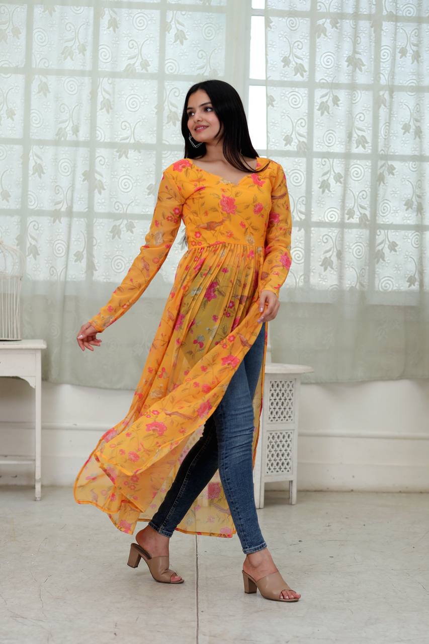 Casual Wear Digital Print Yellow Color Kurti