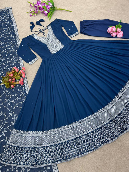 Function Wear Navy Blue Color Anarkali Gown