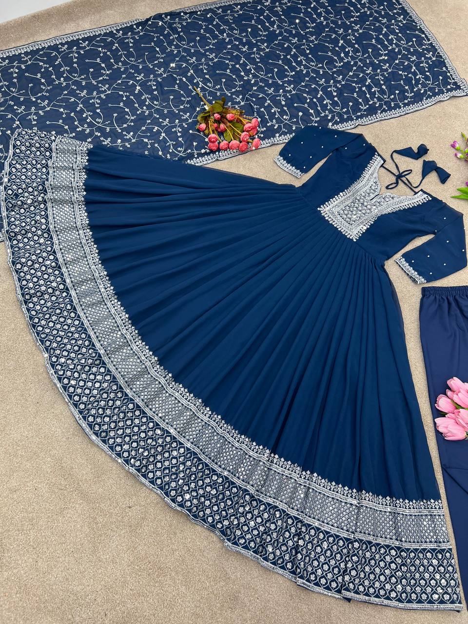 Function Wear Navy Blue Color Anarkali Gown