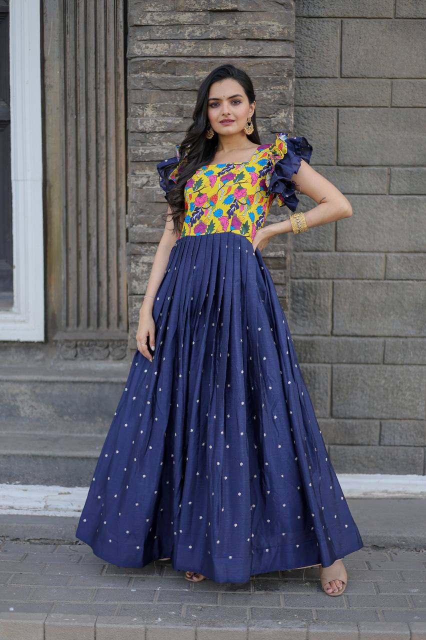 Beautiful Work Blue Color Function Wear Gown