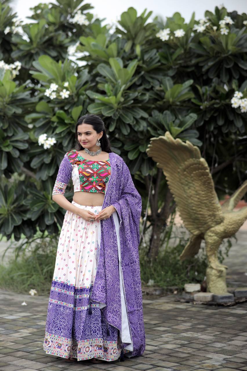 Unique Embroidered Work White With Purple Color Lehenga Choli