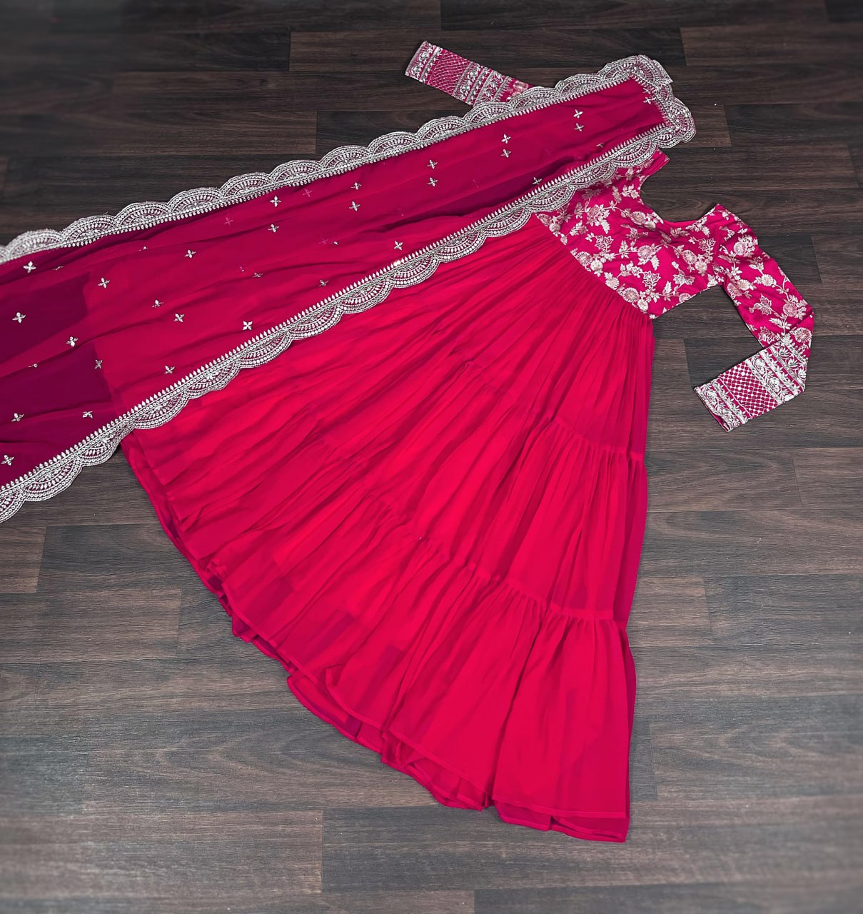 Attractive Pink Color Sequence Work Anarkali Gown With Dupatta