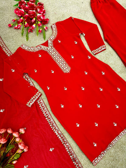 Heavy Sequence Work Red Color Sharara Suit