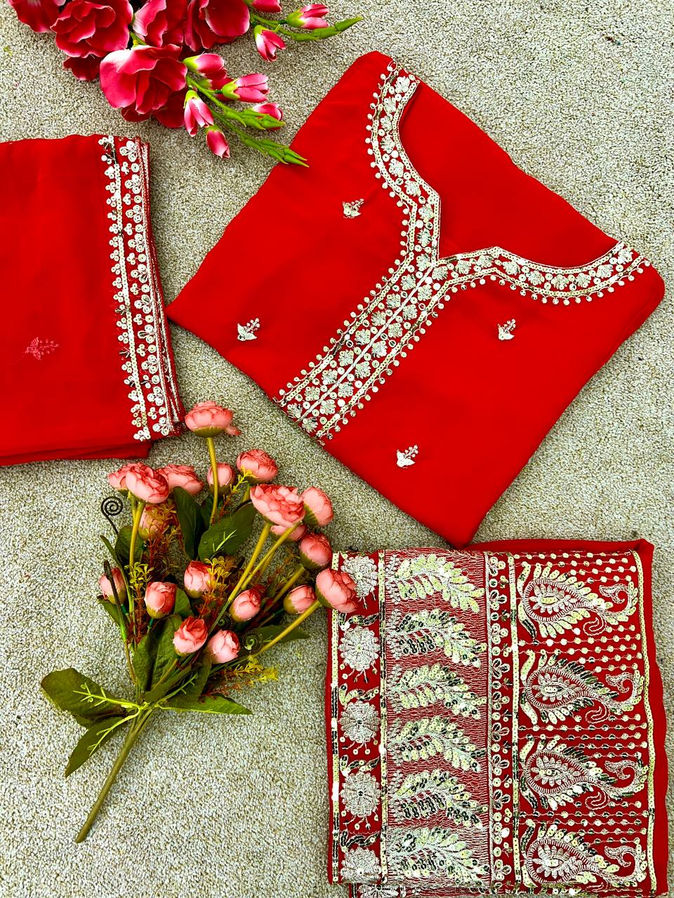 Heavy Sequence Work Red Color Sharara Suit