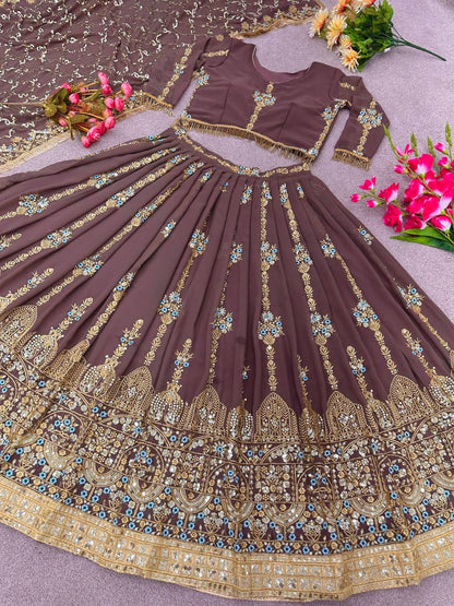 Occasion Wear Dusty Pink Color Embroidery Sequence Work Lehenga Choli