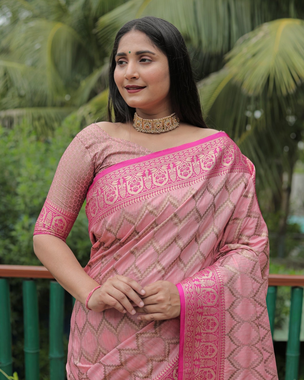 Banarasi Pink Color Kanjivaram Pattern Silk Saree