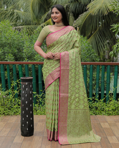 Banarasi Pista Color Kanjivaram Pattern Silk Saree