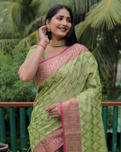 Banarasi Pista Color Kanjivaram Pattern Silk Saree