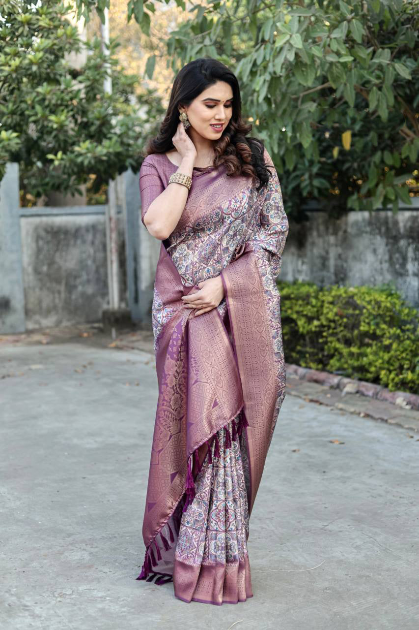 Soft Silk Stylish Purple Color Banarasi Saree