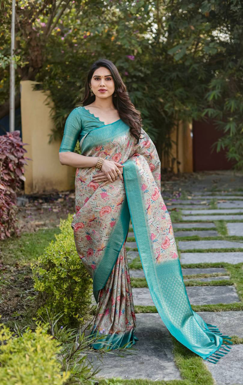 Soft Silk Stylish Sky Blue Color Banarasi Saree